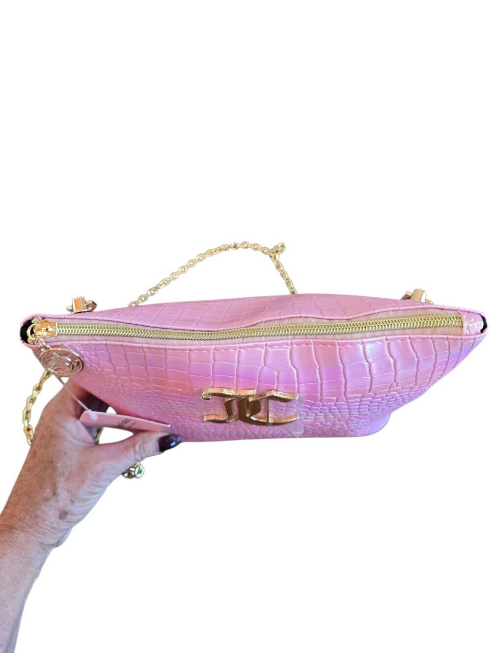 Juicy Couture Metallic Iridescent Pink Converted Makeup Crossbody Bag - Picture 3 of 11